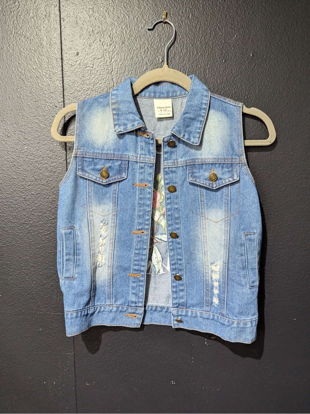 Light Wash Denim Vest with hello summer embroidery